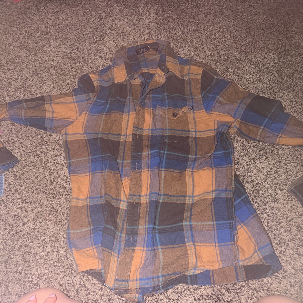 Vans Orange and Blue Plaid Button-Down Shirt
